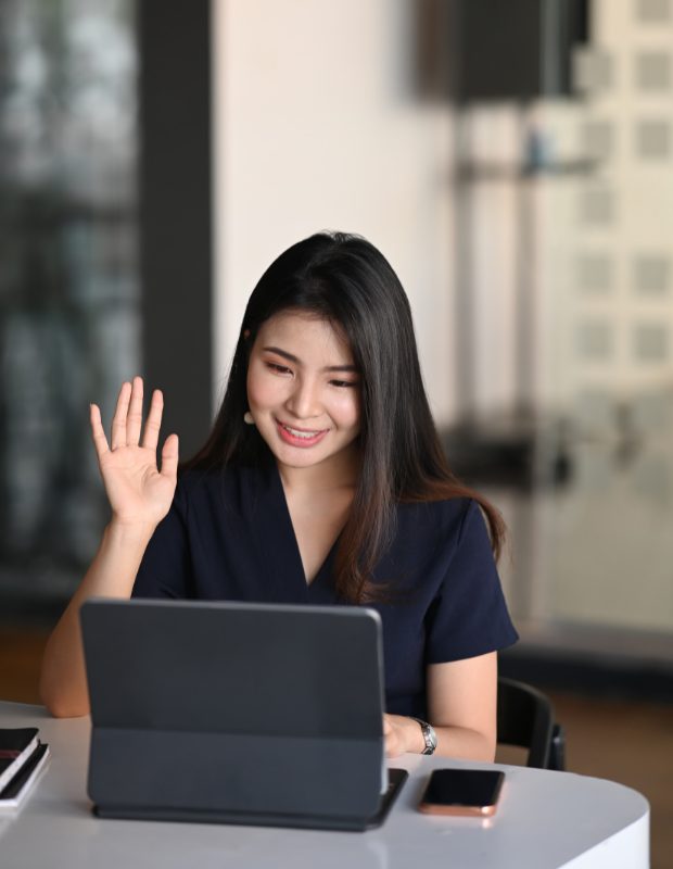 a beautiful female virtual assistant during an online meeting